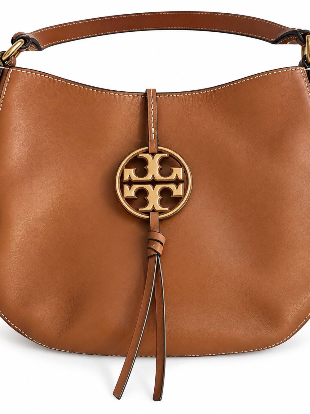 Tory Burch Miller Leather Hobo Bag with Metal Logo Tassel Accent EUC - Picture 12 of 12